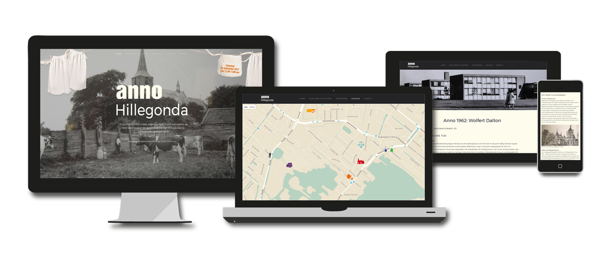 Responsive website met info, achtergronden en programma op de acht verschilllende locaties van Anno Hillegonda.