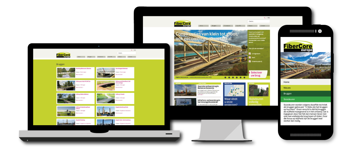 FiberCore Europe responsive website, voor alle schermresoluties.