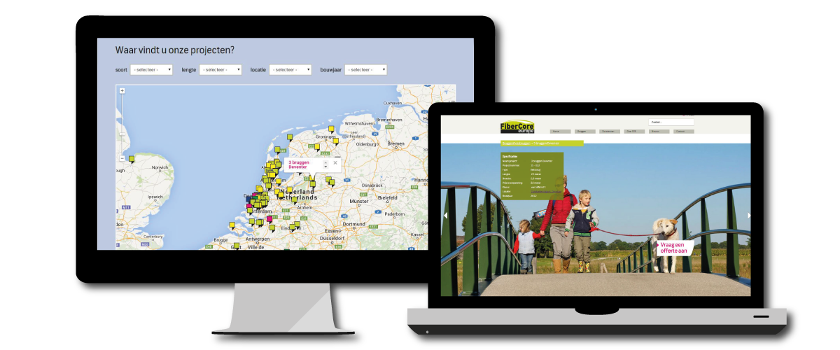 Interactieve kaart voor alle FiberCore Europe project-locaties